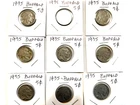 Buffalo Nickles, lot of nine 1935 coins, good condition.