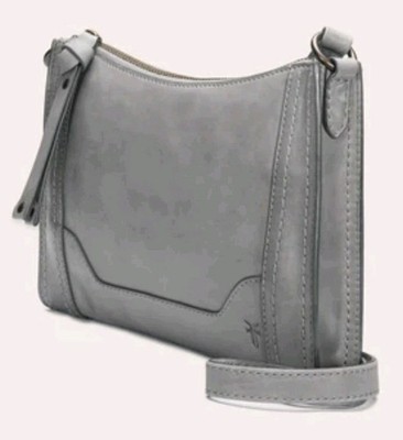 FRYE Melissa Distressed Leather Crossbody Shoulder Saddle Bag Gray