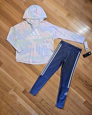NEW ADIDAS Youth Big Girl Long-sleeve Hooded Tee  Legging Set YM-10/12 
