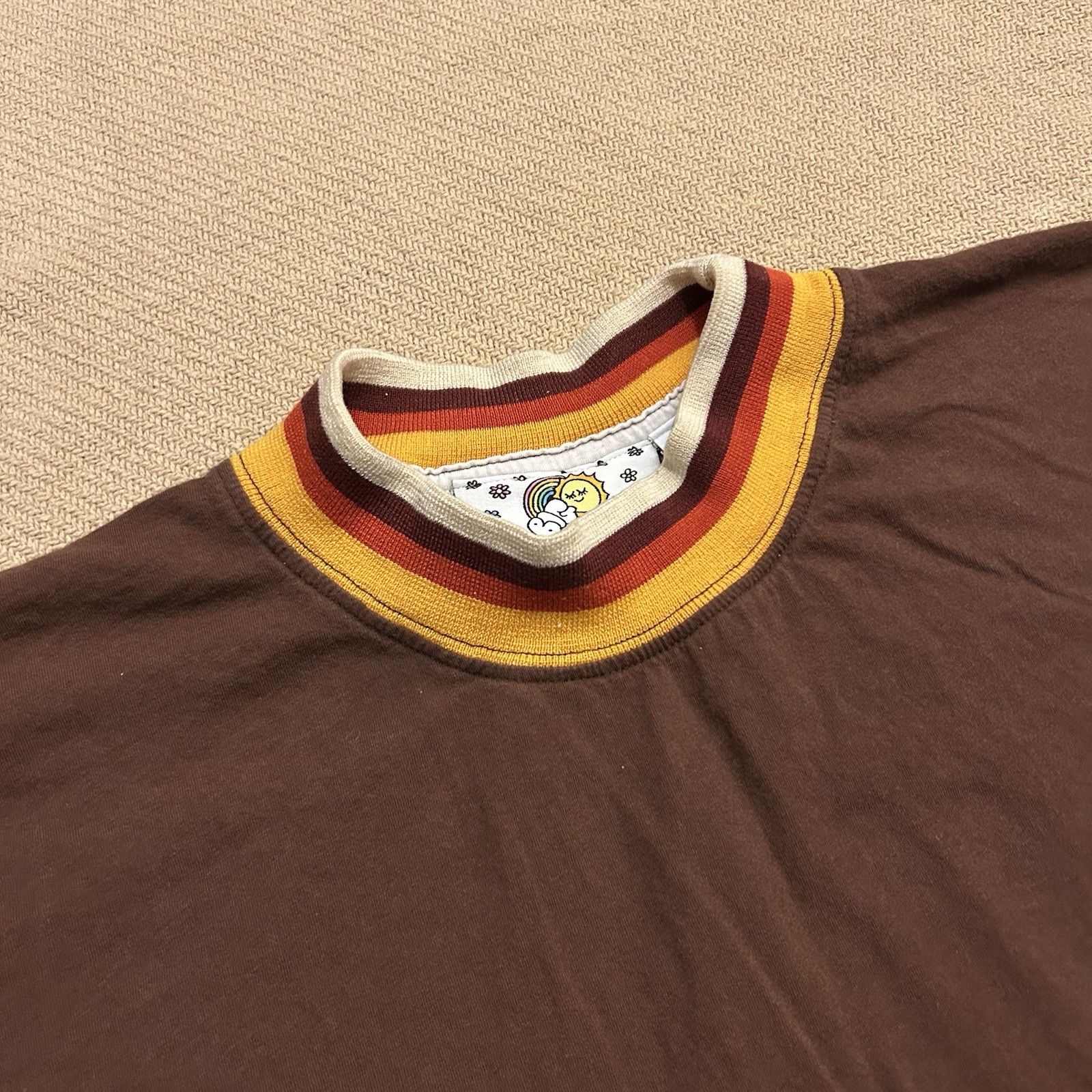 Big Bud Press Mock Neck Ringer Basic Brown Tee Sh… - image 2