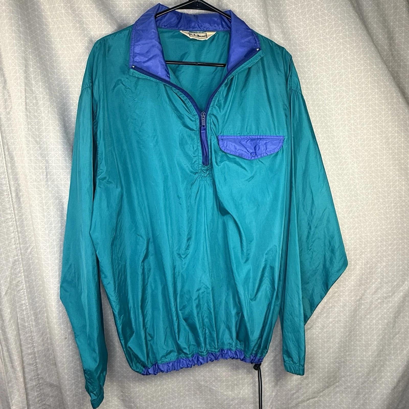Vintage L.L. Bean Jacket Blue Teal Nylon Windbreaker Pullover / Lightweight XL