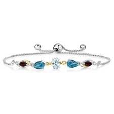 925 Silver and 10K Yellow Gold Aquamarine London Blue Topaz Garnet and Lab