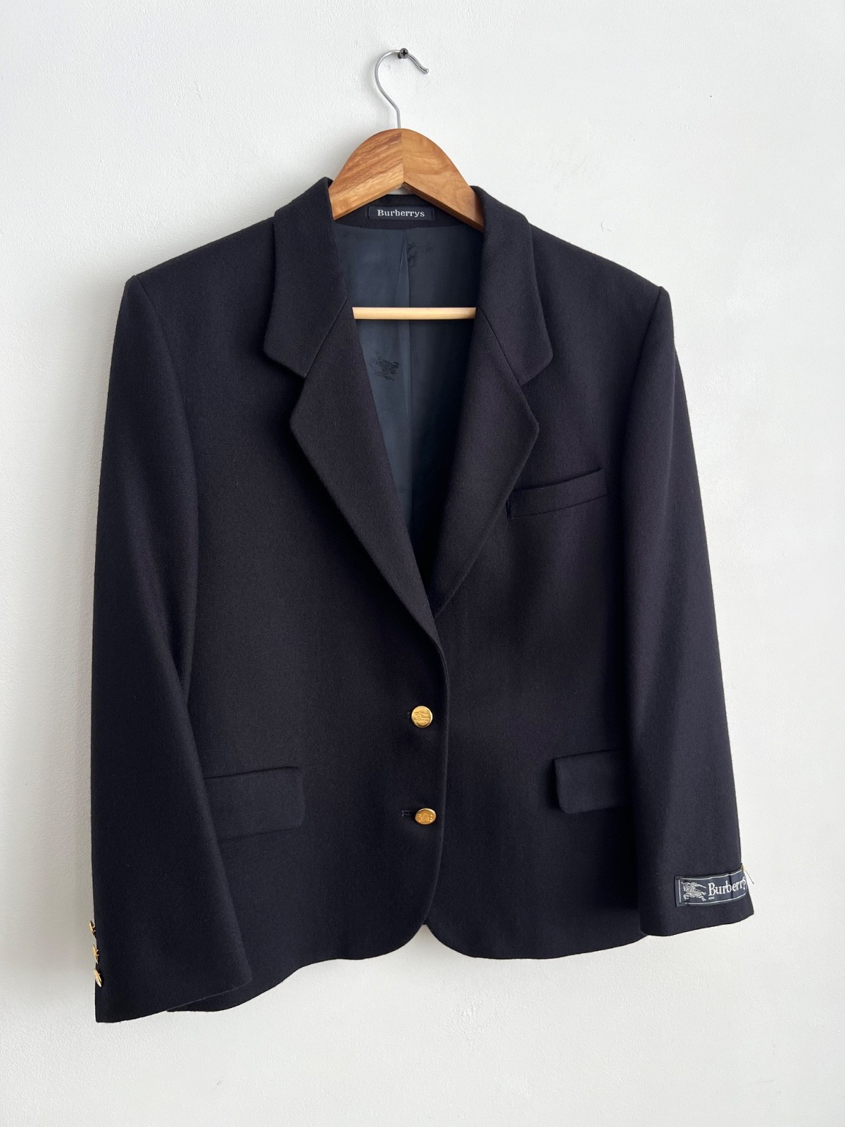 Vintage Burberry Wool Blazer Navy Gold Buttons Made in England 80s 90s S