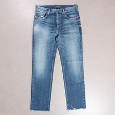 Saint Laurent YSL Hailey Straight Vintage Blue Raw Edge Denim Jeans Women's 29