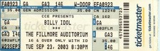 Billy Idol The Fillmore Auditorium Sep 23, 2003   Ticket Stub b