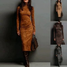 Turtleneck Long-sleeved Dress Fashion Sexy Slim-fitting Bodycon Long Dresses Wom