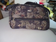 Vintage Jaguar Floral Tapestry Luggage Bag Carry On Overnight Soft Case 15"x9"x6
