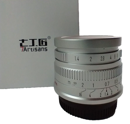 7 Artisans Camera Lens 35mm f 1.4 APS-C M4/3 Mount for Canon EOS-M Silver - Afbeelding 1 van 10