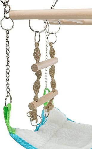 Small Animal Suspension Bridge with Hammock, Rope Ladder, and Ring, Cage Acce...