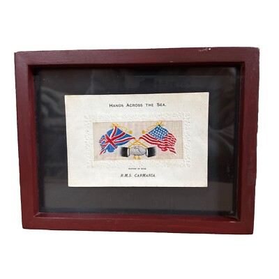 Framed R.M.S. Mauretania  Hands Across The Sea  Silk Postcard   Patriotic USA