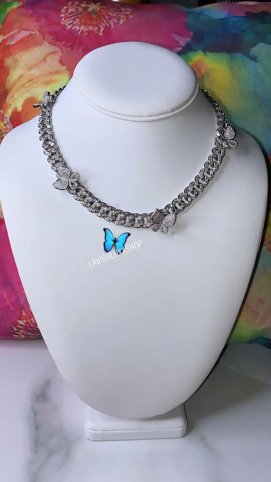 Juego de 2 piezas gargantilla de tenis mariposa cubana dorada, collar mariposa tenis circonita, Foto 4 de 4