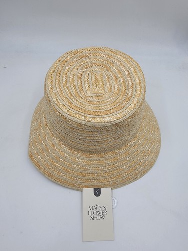 Macy's Flower Show Straw Braid Downbrim Hat Girls' One Size Natural Beaded Strap - Picture 2 of 12
