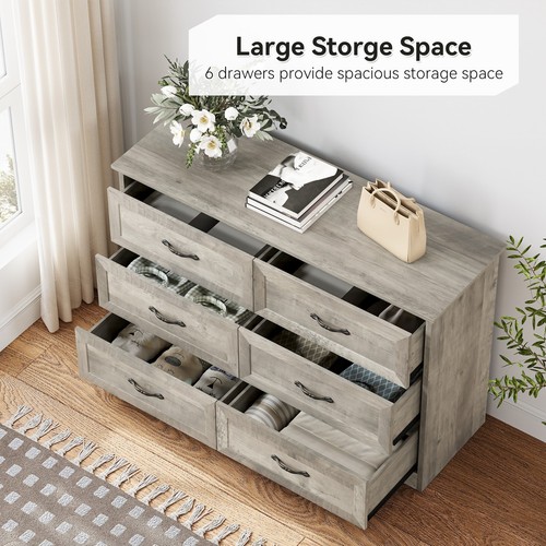 55'' TV Stand Double Dresser for Bedroom Chest of 6 Drawers Wood Cabinet Storage - Picture 7 of 35