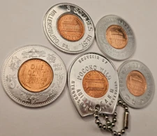 5 ENCASED PENNY 1952 - 2015 Lucky CENT HORSESHOE Bimetallic token coin medal