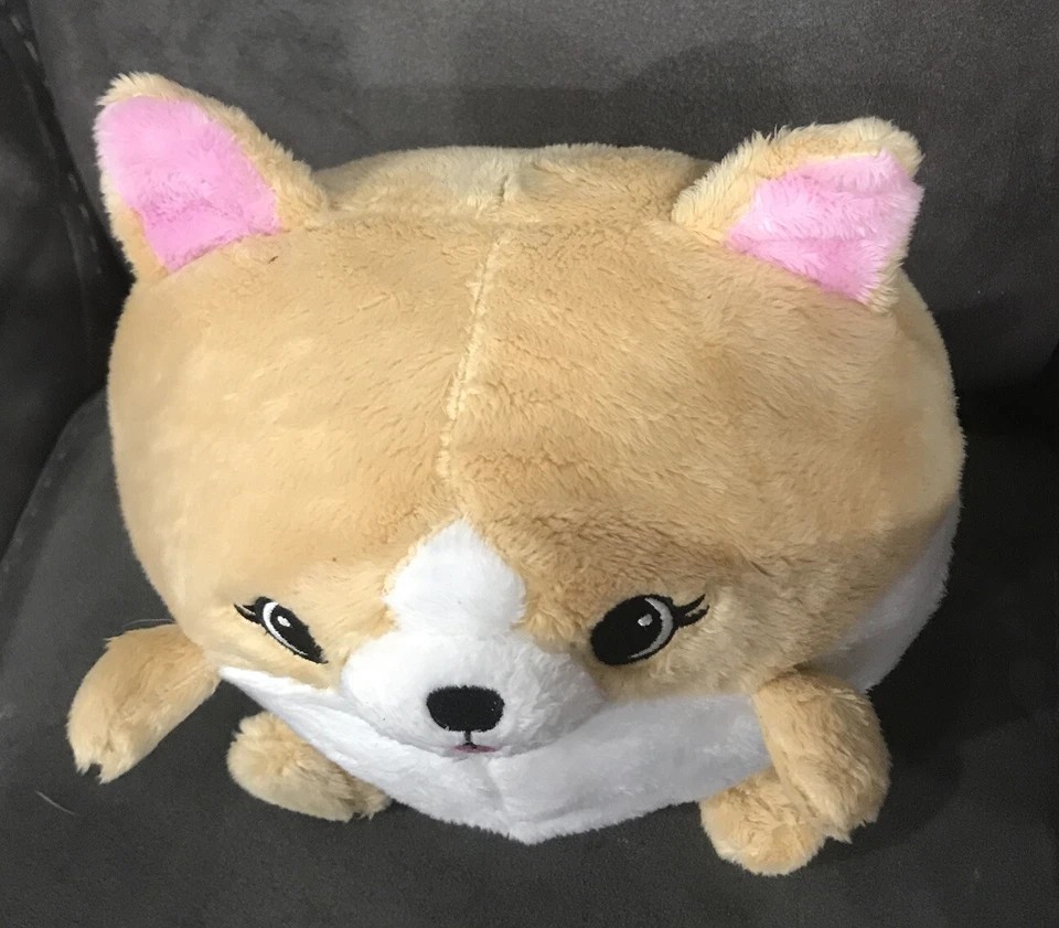 Squishable CORGI Dog Tan Cream Round 8in Plush Green Sewn Eyes Pink Ears 2018 - Image 2 of 4