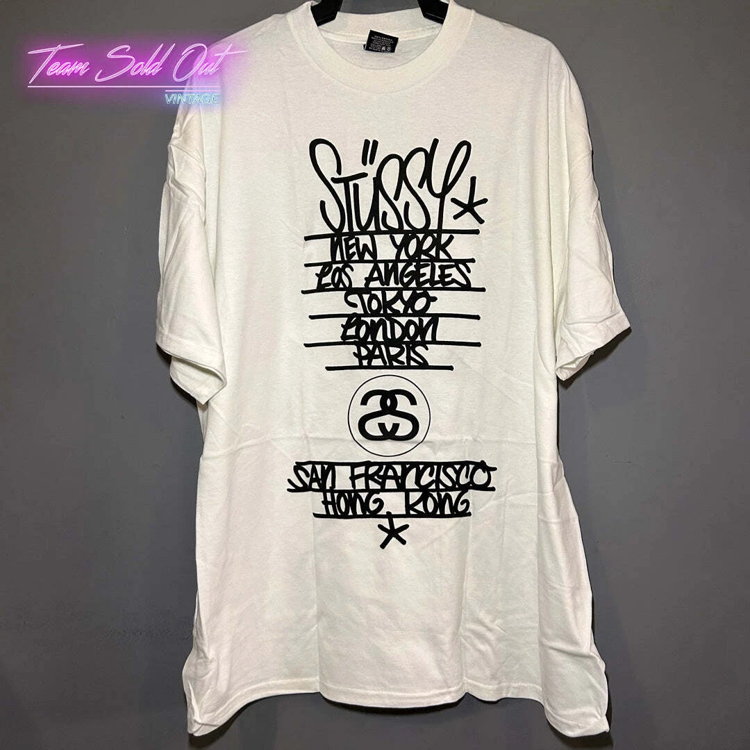 Vintage New Stussy White World Tour Tee T-Shirt XL | eBay