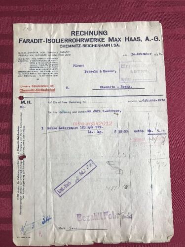 Rechnung A4: Faradit-Isolierrohrwerke Max Haas Chemnitz, 1928; 5026-32 - Afbeelding 1 van 3