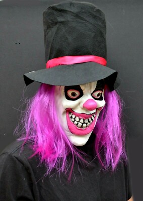 Halloween Womens Clown Mask Costume Party Mask with Hair Killer Top Hat Clown