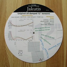 Jakutis Unipivot Oil Damped 12" Custom Designed Tonearm Alignment Protractor