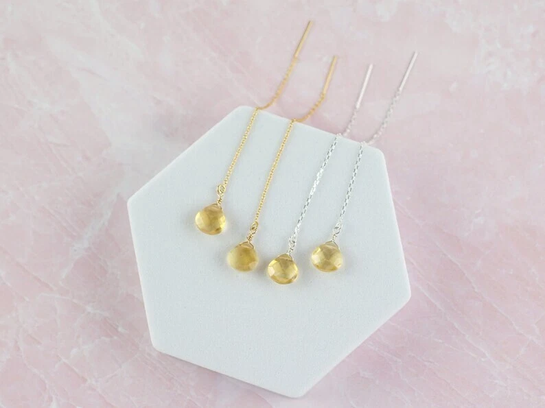 Orecchini energetici fatti a mano filo goccia pendenti a forma di cuore citri... - Immagine 4 di 4