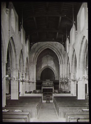 Glas magische Laterne Dia PFARRKIRCHE INNENRAUM ARUNDEL UM 1900 FOTO WEST SUSSEX