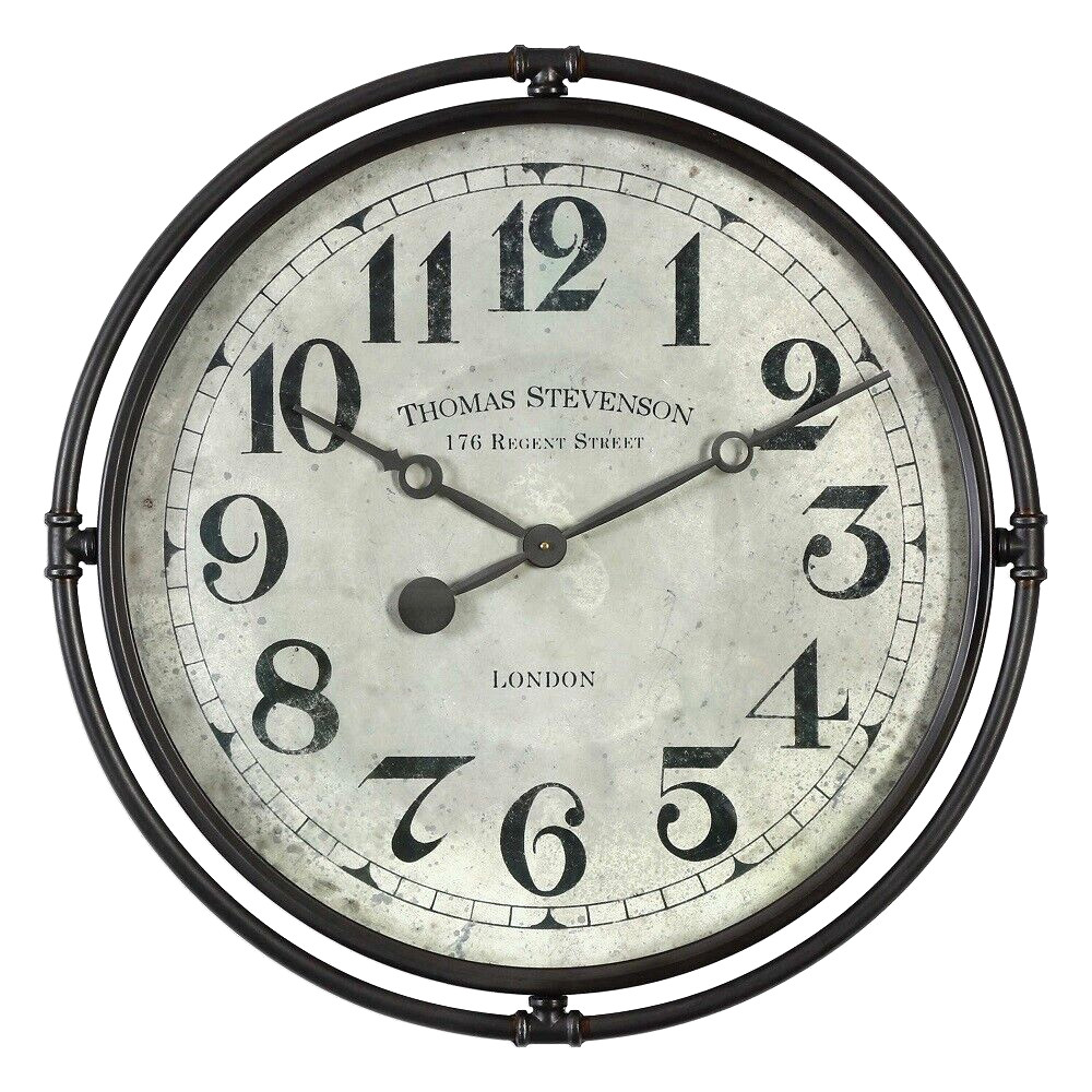 Uttermost 06449 Nakul Wall Clock Aged Ivory Clock Face Under Glass Iron Frame