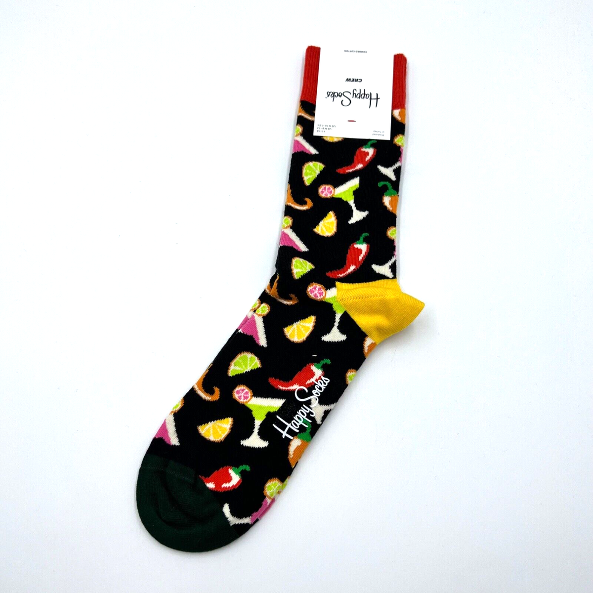 Happy Socks Mens Crew Socks Shoe Size 8-12 Black Margaritas