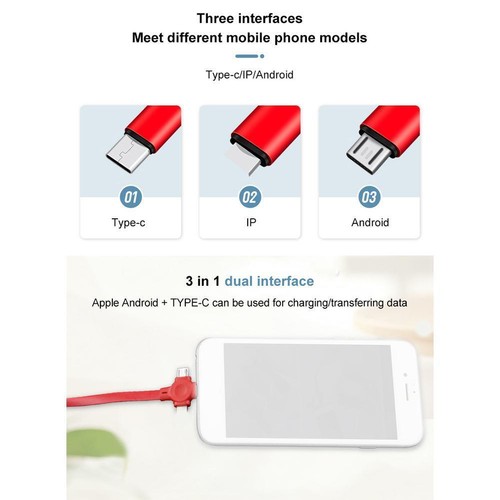 3 in1Retractable USB Charger Data Cable with Phone Stand Type-C Micro USB Cables - Photo 10 sur 19