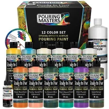 Pouring Masters 12-Color Ready-to-Pour Acrylic Pouring Paint Set, with Silico...