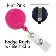 25 ID Badge Reels Lanyards - Hot Pink - Retractable w/ Belt Clip  Plastic Strap