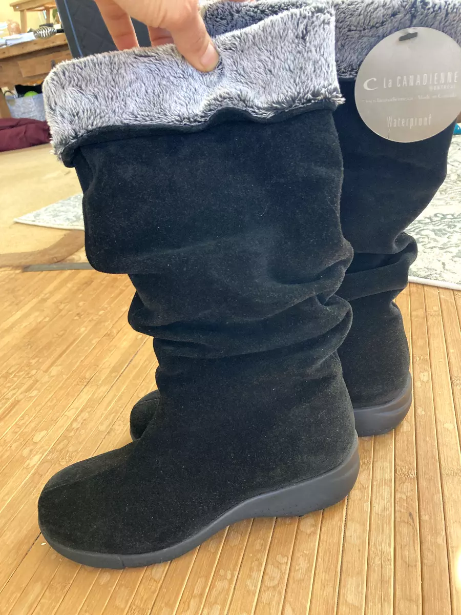 NWT La Canadienne Women s Trevis Waterproof Black Suede Slouch Tall Boots Sz 5.5