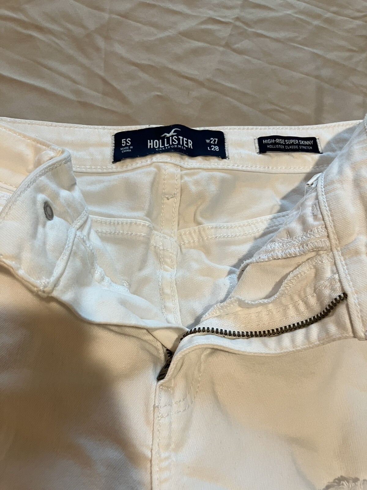 Hollister Stretch High Rise Super Skinny Jeans Women's 5 Long White Distressed