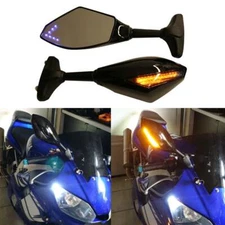 For Yamaha YZF R1 R3 R6 R6S 600 FZ R600 1000 Motorcycle Mirrors LED Turn Signals
