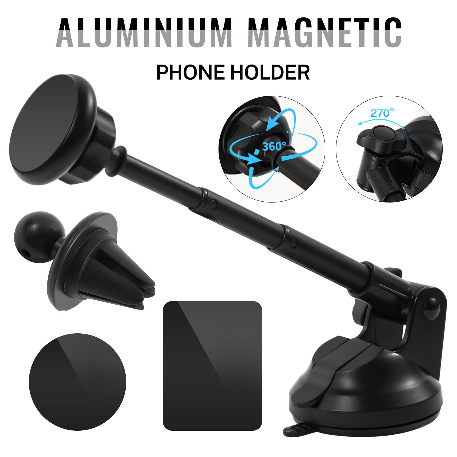 Magnetic Phone Holder Aluminum Stand Dashboard Air Vent Mount GPS Suction_Car