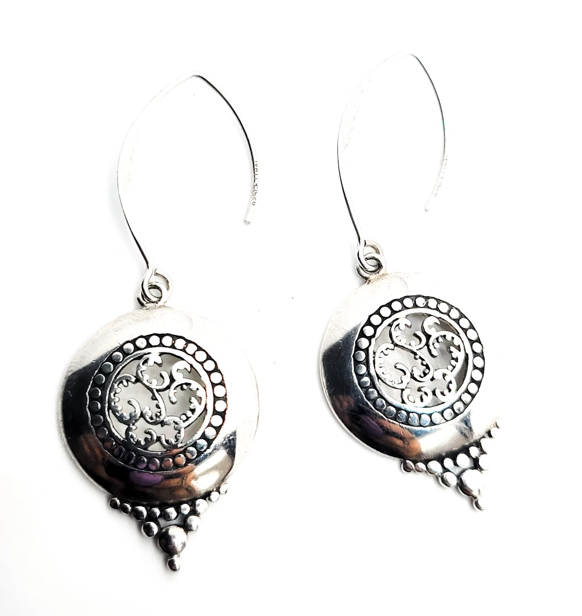 CFJ Balinese tribal drop artisan open work disk drop sterling