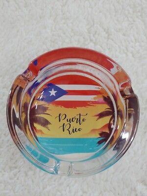 Ashtray Glass Round Cigarettes Holder Puerto Rico Flag Cenicero Souvenir 5 