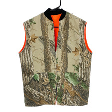 Vintage Blaze Orange Realtree Camo Dacron Full Zip Reversible Hunting Vest Med