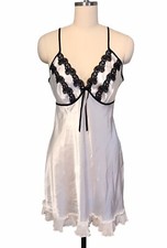 Linea Donatella Coquette Slip Dress White Satin Lace Ruffle Fairy Women  s Sz L