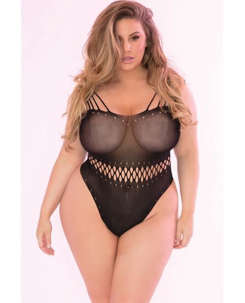 Pink Lipstick Plus Size All Access Pass Bodystocking Black