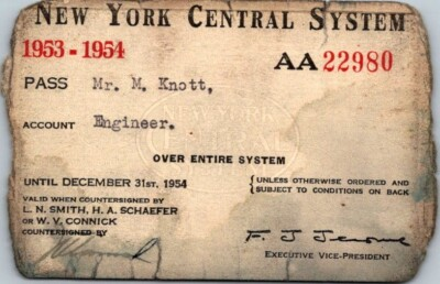 #ad 1953 1954 New York Central System Railroad Pass Engineer $10.80