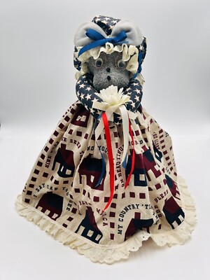 Handmade Patriotic Religious Bear /Dog? Doll Mine Eyes Seen Glory God Bless Amer