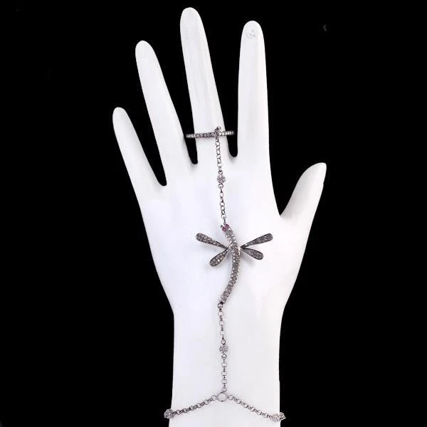 1.65ct Diamond Dragonfly Charm Palm Bracelet 925 Starling Silver - Image 2 of 4