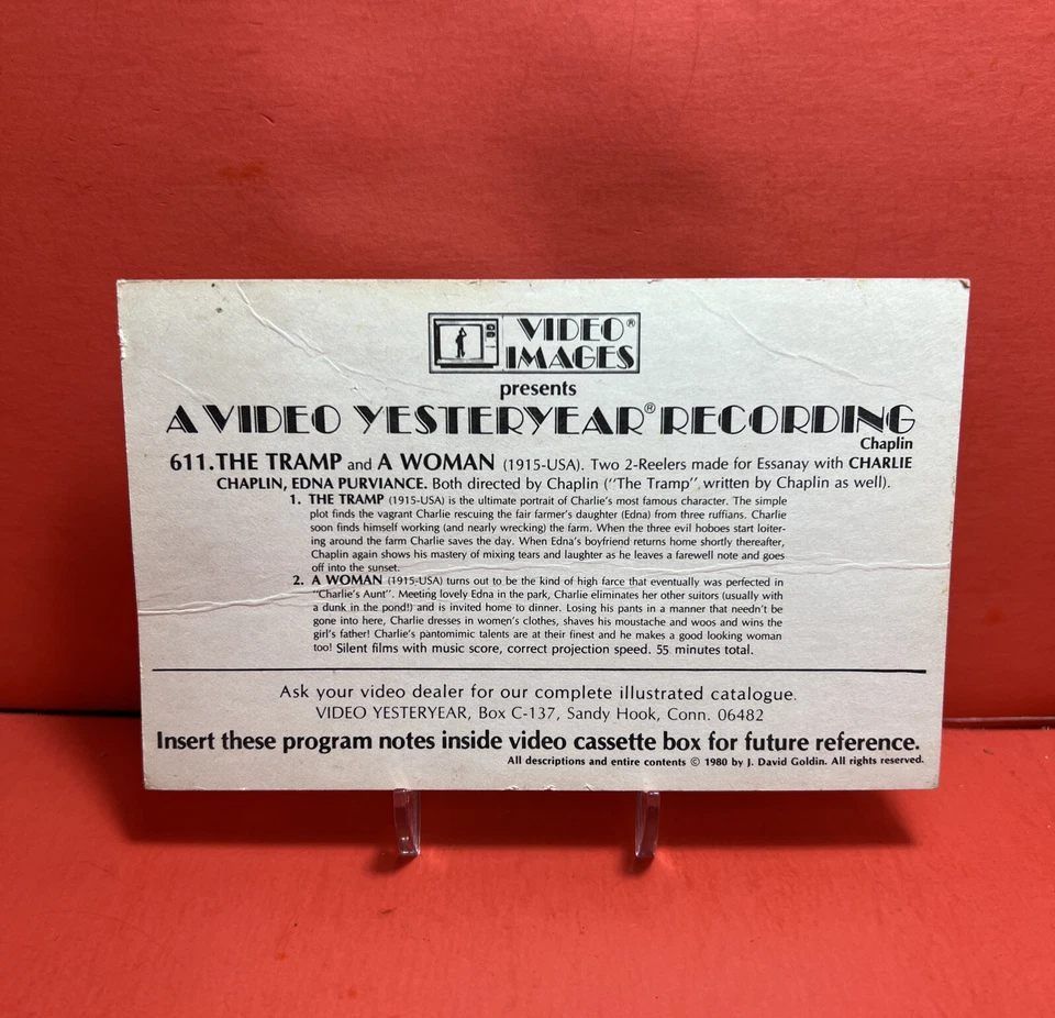 Video Yesteryear VHS Charlie Chaplin The Tramp/A Woman Postcard VG🦄 - Image 2 of 2