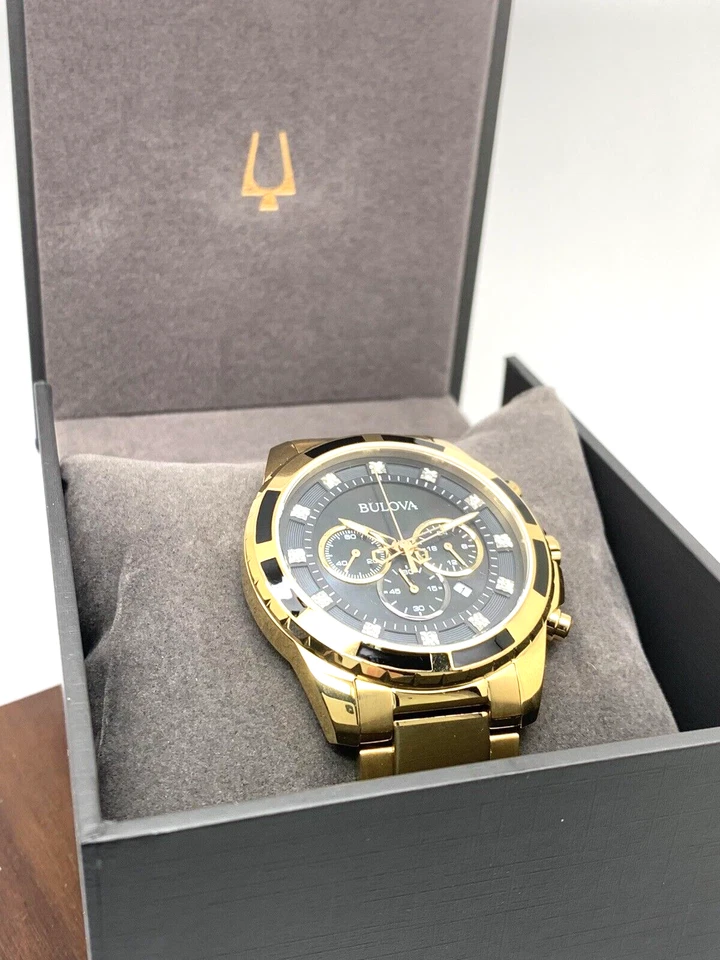 Bulova Men's Watch 97D121 Quartz Chronograph Diamond Black Dial Gold Steel 44mm - image 3 of 4