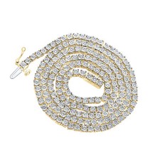 1 Row Necklace Round Diamond Link Choker Chain 18" Yellow Sterling Silver 1.1 CT