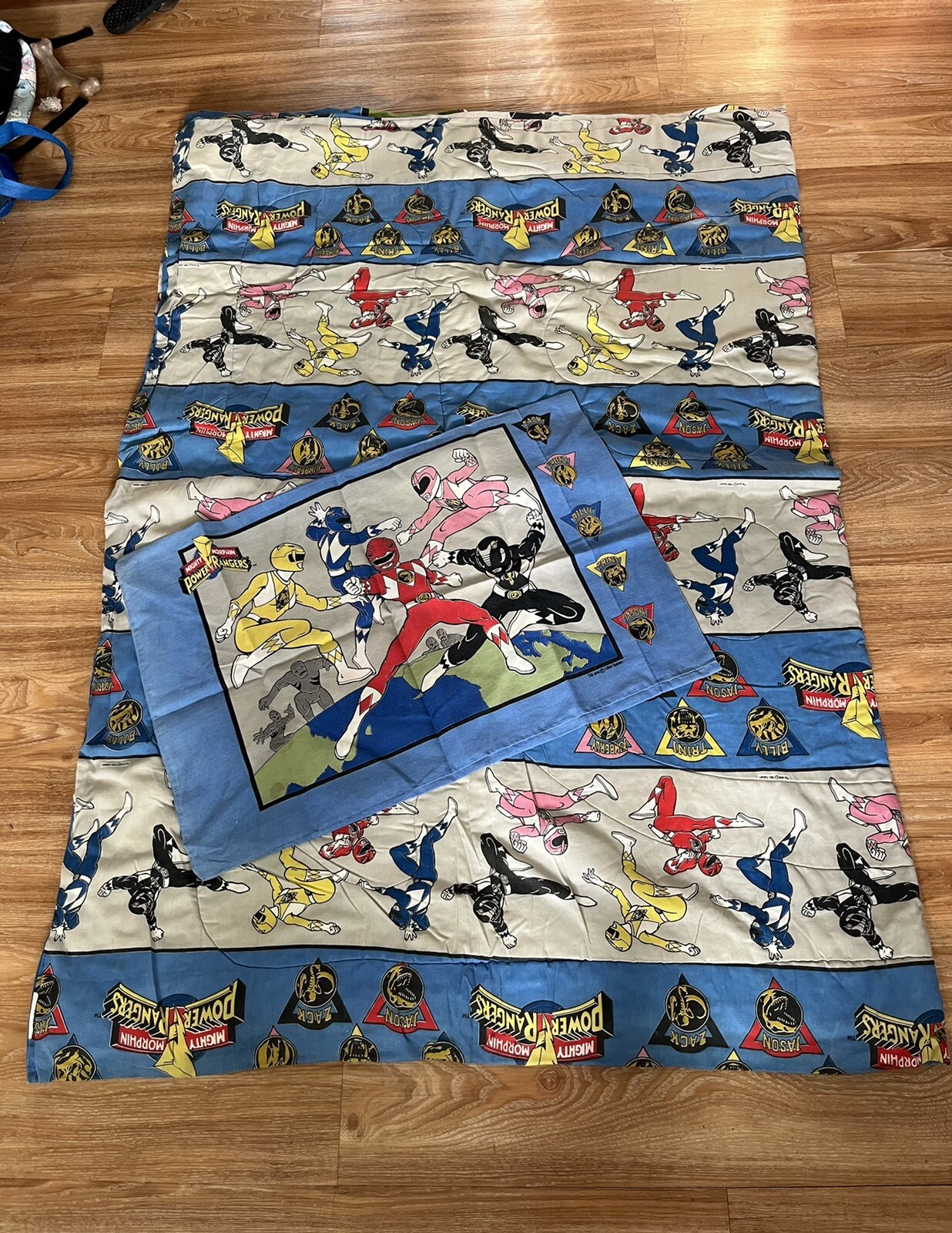 Vintage 1994 Mighty Morphin Power Rangers Comforter Pillowcase Flat