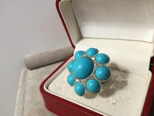 ANELLO DONNA FIORE COLOR ARGENTO E TIPO PASTA DI TURCHESE GRANDE VARIE MISURE