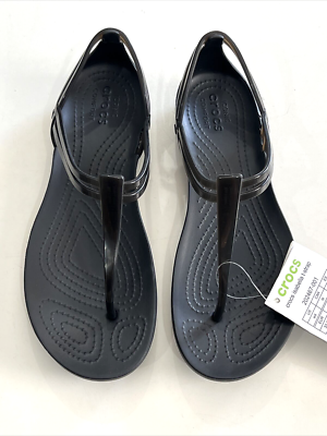 Crocs Isabella T-Strap Women's Sandals Size 4 Black NEW 202467-001