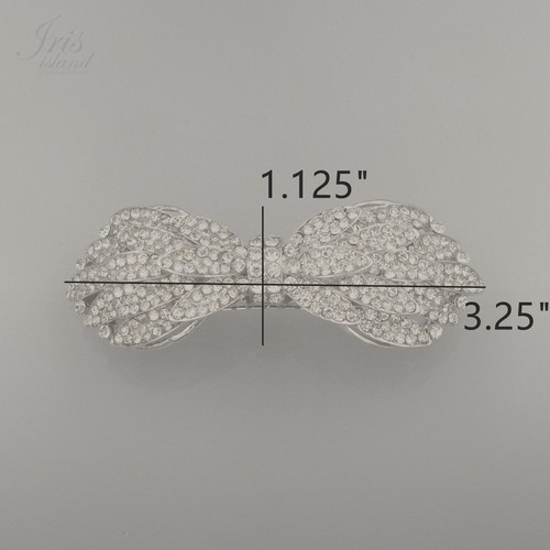 Silver Tone Bow Clear Rhinestone Crystal Alloy Barrette Hair Clip pin 03558 - Picture 4 of 5