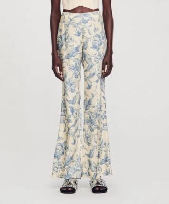 Sandro Cotton High Waist Wide Leg Pants Floral Flare Pants for Ladies